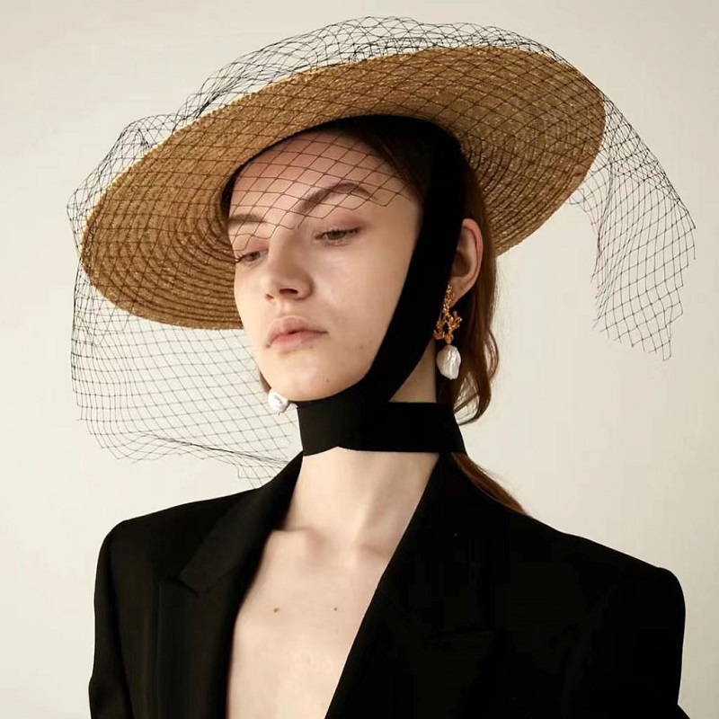 Straw Hat with Strap Mesh